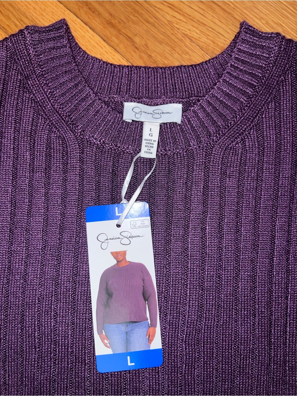 Jessica Simpson Ribbed Crewneck Sweater in Purple